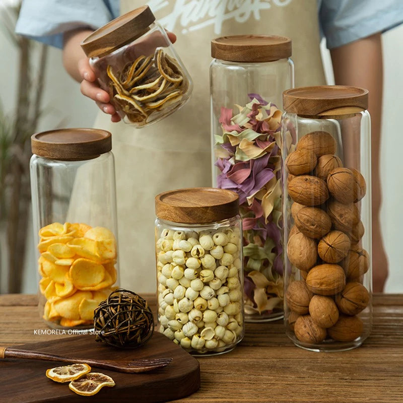 Glass Storage Canister with Wood Lid