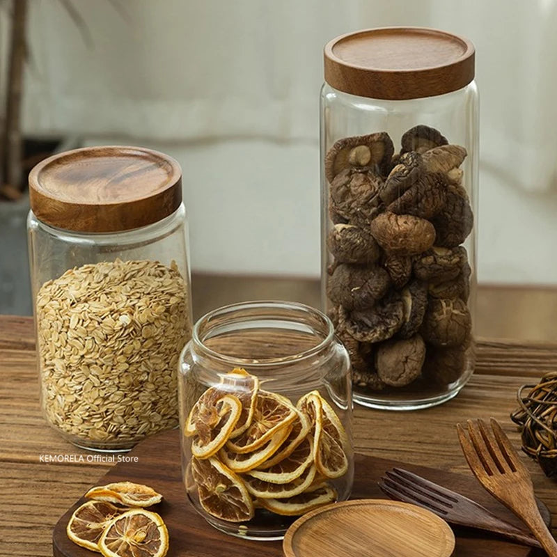 Glass Storage Canister with Wood Lid