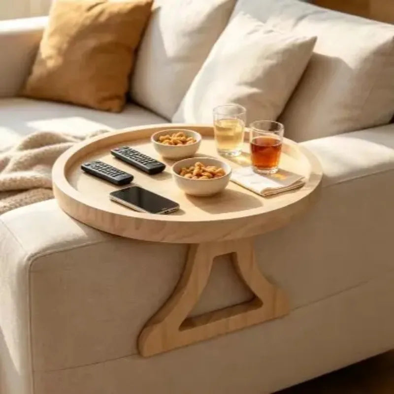 Sofa Tray Table Sofa Armrest Clip-On Tray Natural wooden Sofa Tray
